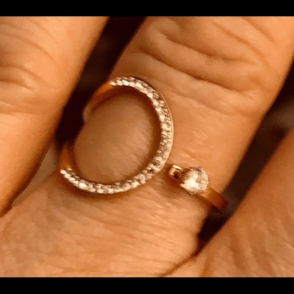 Rose Gold over Stainless steel Ring Loop of Pave CZs goes around to meet cz - Picture 6 of 8